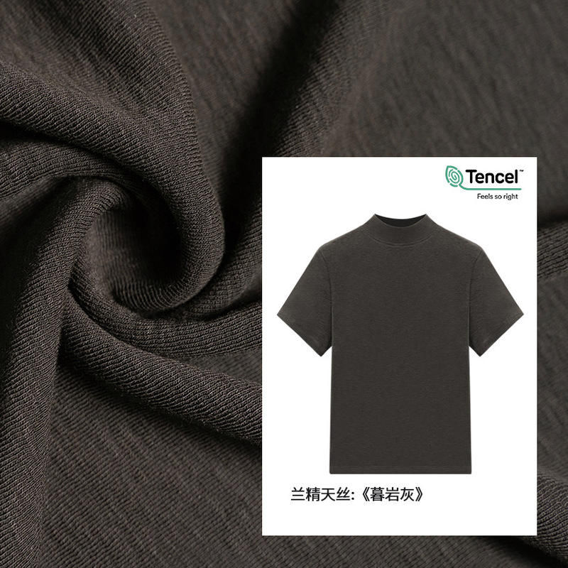 Short-Sleeved T-Shirt 2026 Early Spring New Arrival, Half-High Collar, Slimming, Casual, Simple, Mid-Collar Tencel Base Shirt for Women