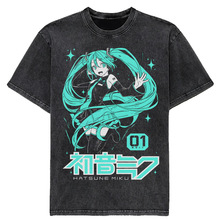 2025新款日系初音未来Hatsune Miku动漫卡通水洗复古做旧短袖T恤