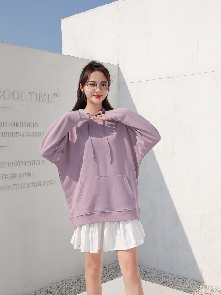 [300g 85% cotton terry knitted pullover hooded sweater] tide brand loose shoulder solid color sweater custom