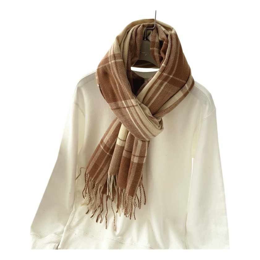 Bufanda a cuadros de Cachemira de alto grado invierno popular transfronterizo todo partido cálido bufanda de las mujeres borla chal