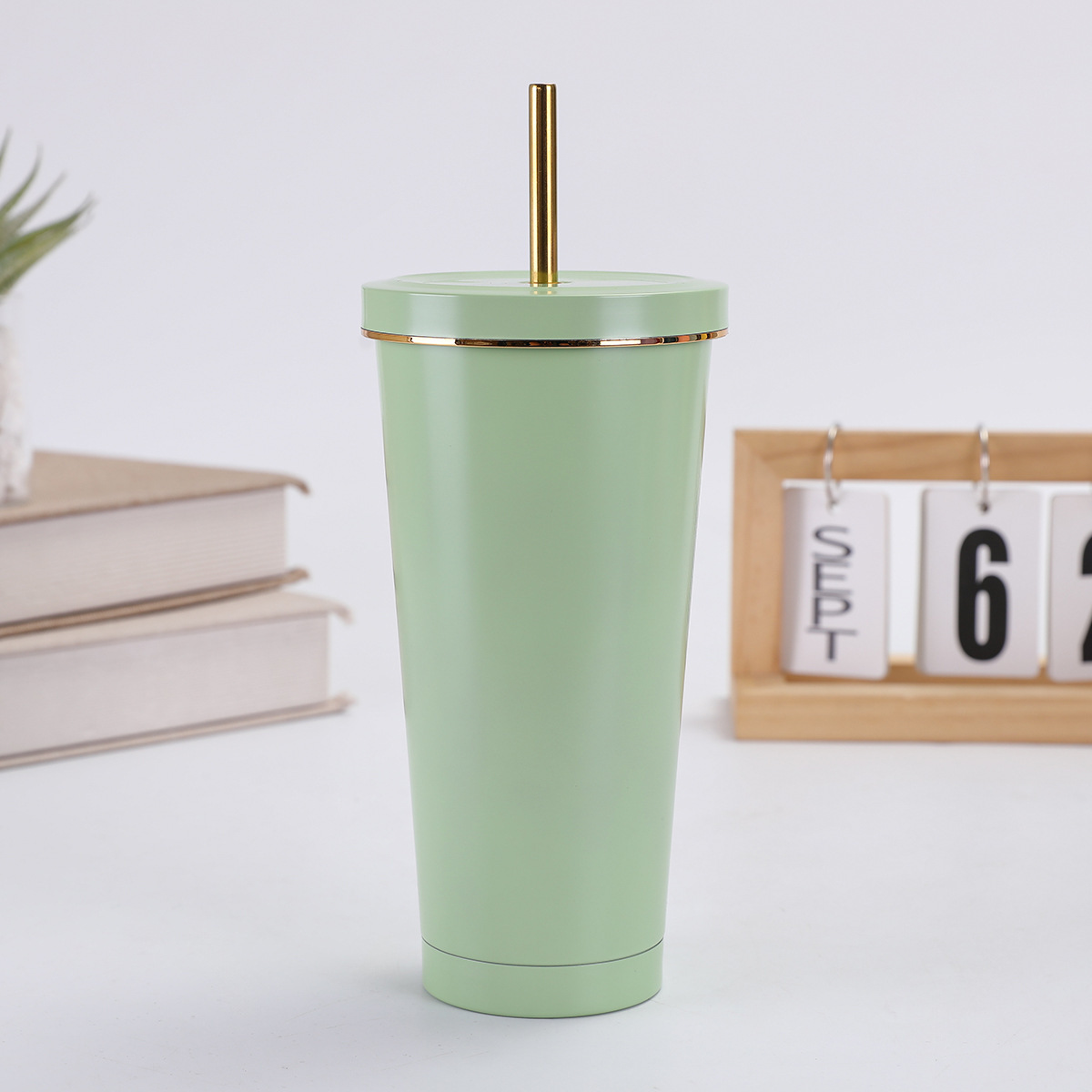 Taza de paja de acero inoxidable de doble capa de gran capacidad 750ml taza de café de perla vacío de mano taza de automóvil de hielo