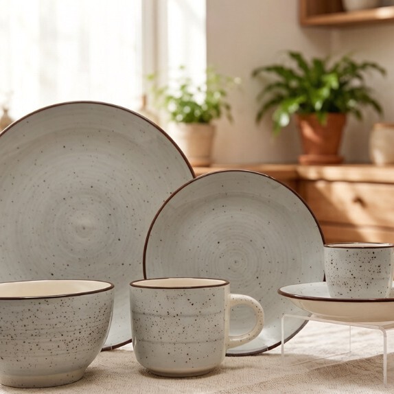 Vintage Kiln-Glazed Ceramic Dinnerware Set, Handmade Speckled Pattern Coarse Pottery Household Bowl, Plate, and Cup Set Wholesale