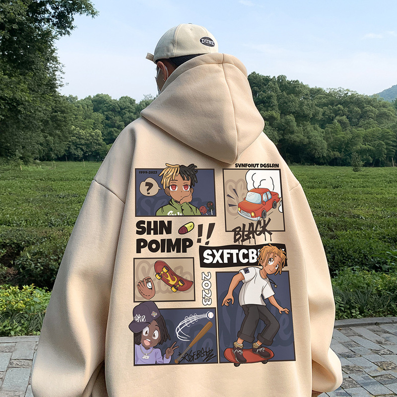 hiphop trendy brand High Street sweater men's spring and autumn heavy loose American retro trendy hooded coat top clothes hiphop trendy brand High Street sweater men's spring and autumn heavy loose American retro trendy hooded coat top clothes