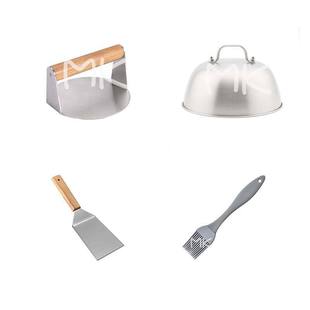 Stainless Steel Four-Piece Burger Tool Set for Outdoor Barbecue, Including Burger Press, Oil Brush, Barbecue Utensils, and Pot Lid Spatula
