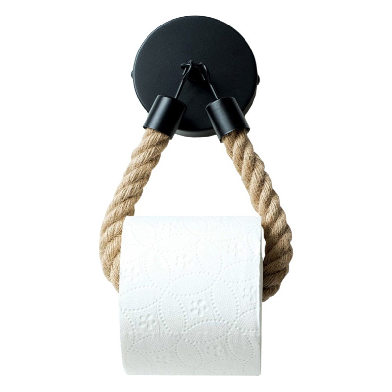 Pintura en aerosol negro mate gancho cuerda de cáñamo titular de tejido cocina dormitorio colgante de pared rollo de papel titular de tejido de salida de fábrica