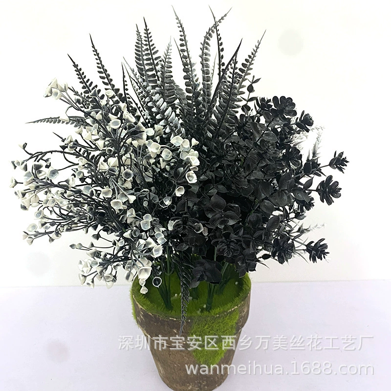 Black plastic artificial plants for party, halloween