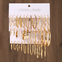 欧美跨境热销金属耳圈套装新款ins耳圈金色c型镶嵌水钻珍珠女耳环