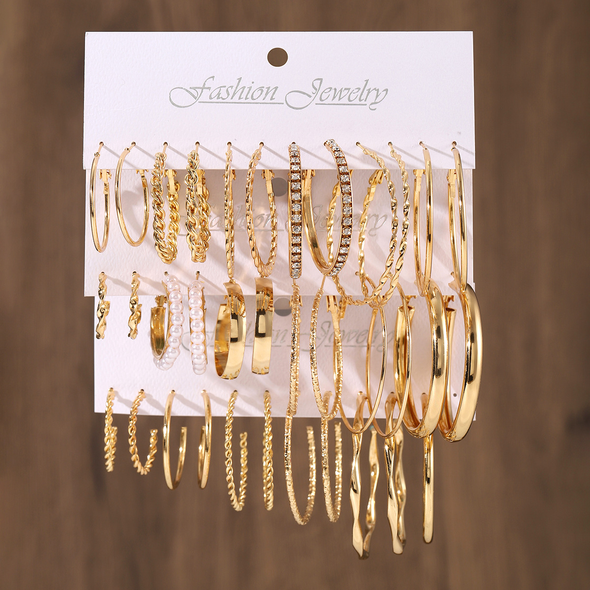 欧美跨境热销金属耳圈套装新款ins耳圈金色c型镶嵌水钻珍珠女耳环