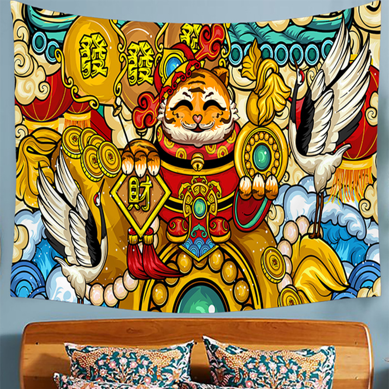God of Wealth Hanging Cloth Wall Decoration Cartoon Network Red Background Wall Decoration Cloth Room Decoration Cloth_voghion.com