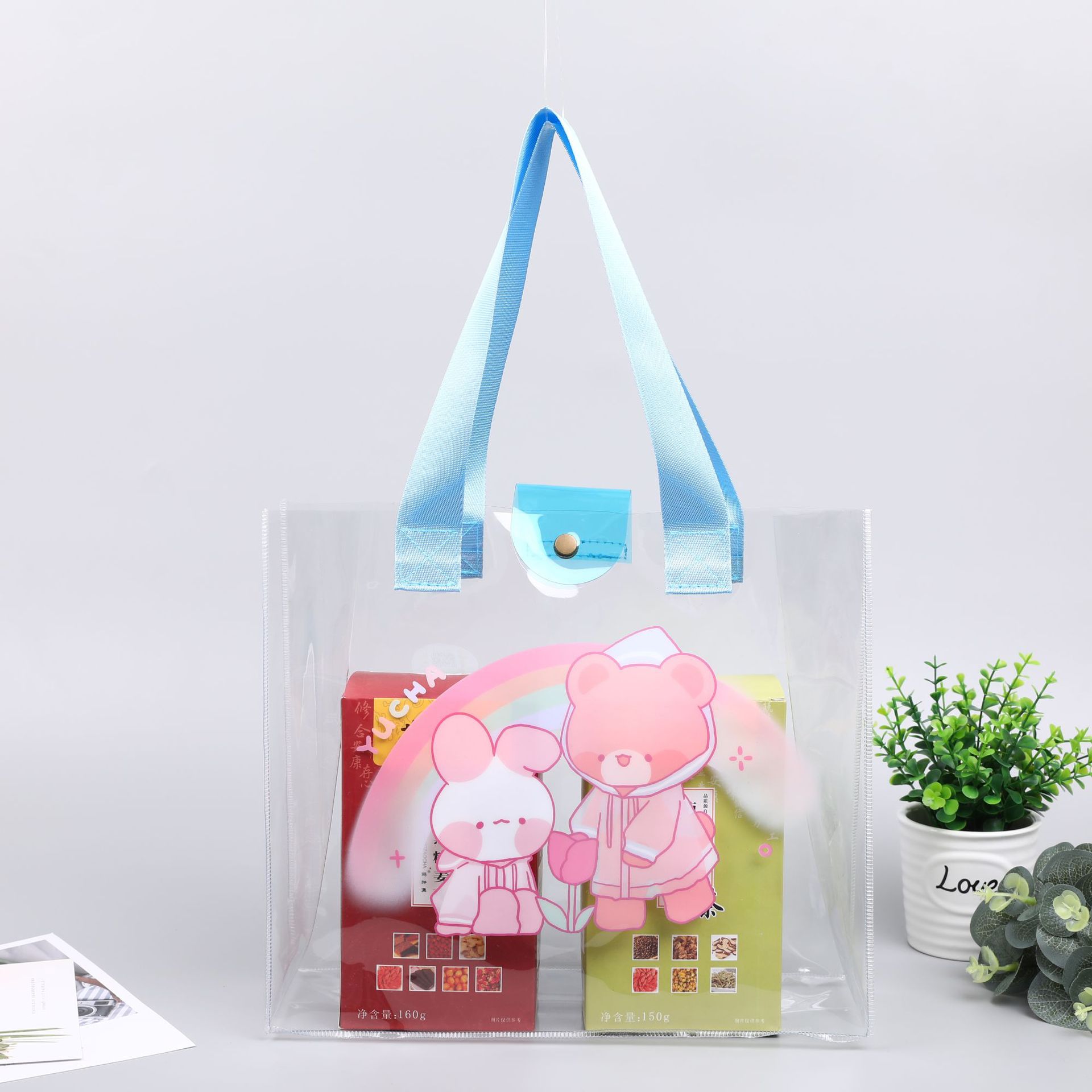 礼品袋透明手提袋可印刷logo pvc手提袋可单肩购物袋婚庆喜糖