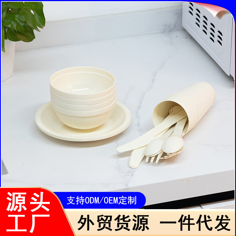 Tableware Set Reusable Plastic Plate Bowl Cup Knife Fork Spoon for Picnic Party Camping Family Dining