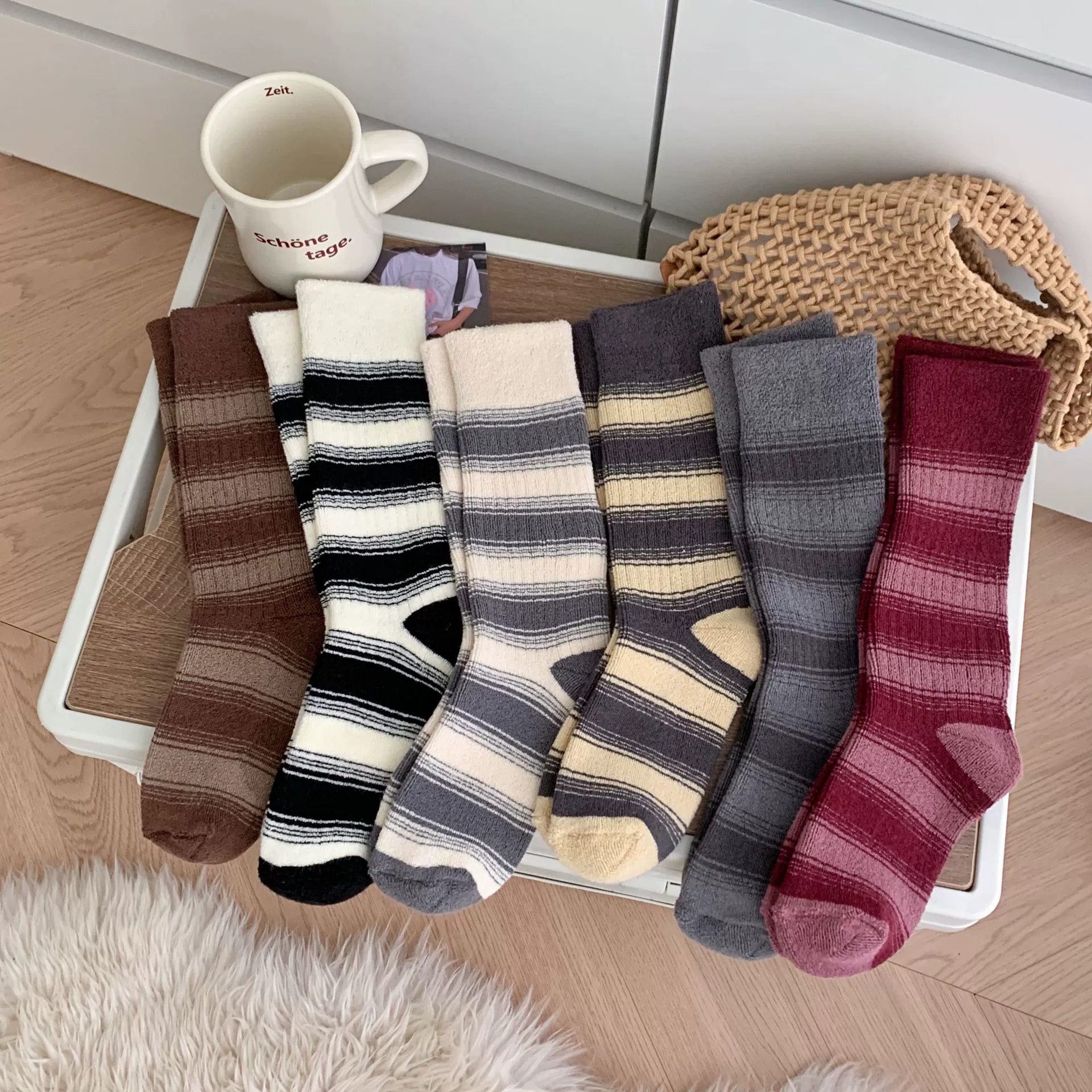 Demi-season socks, warm winter woolen cashmere for beloved, mid-length