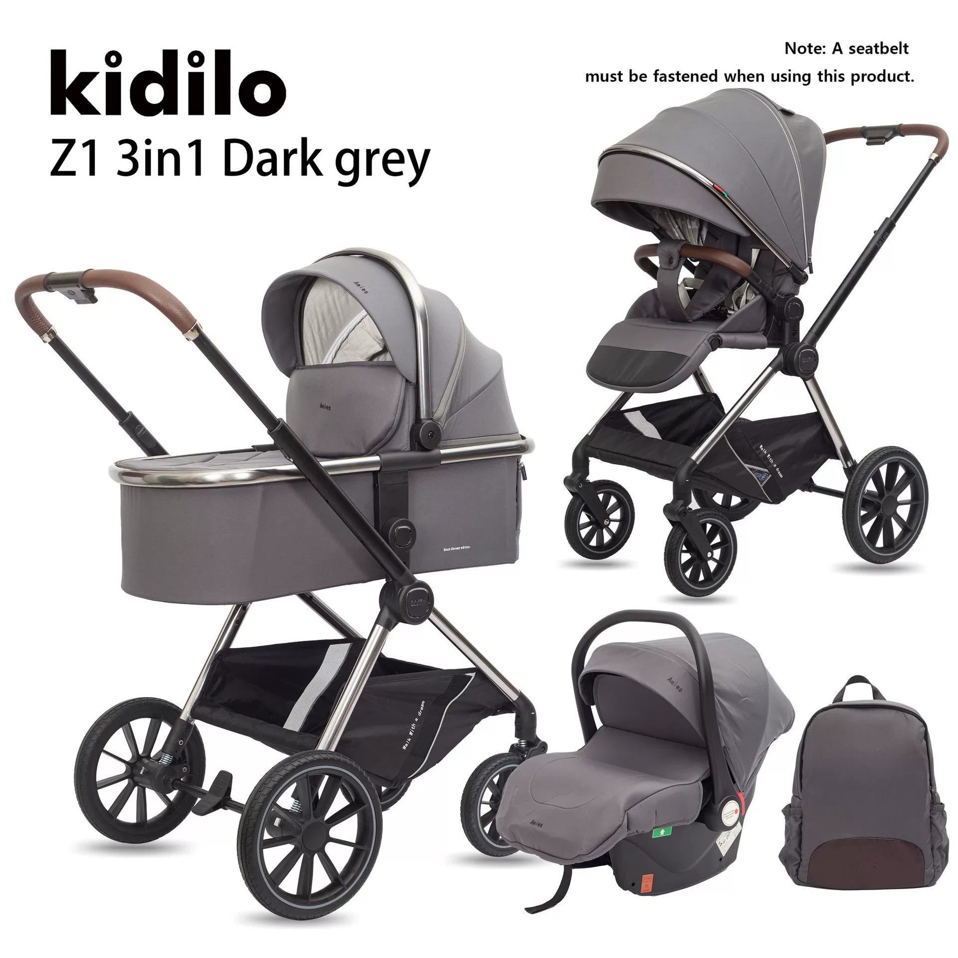 Колясочная (kidilo Z1) 3-в-1 складная, люлька и корзина, четырехколёсная амортизирующая конструкция