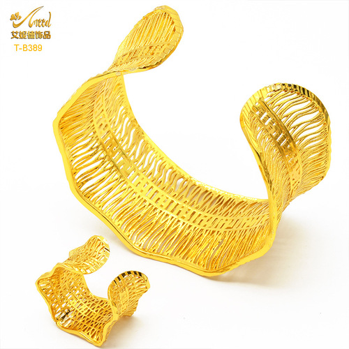 24K Dubai Flower Copper Bracelet Hot Selling Sand Gold Accessory Indian Lady Adjustable Jewelry Gift Wholesale