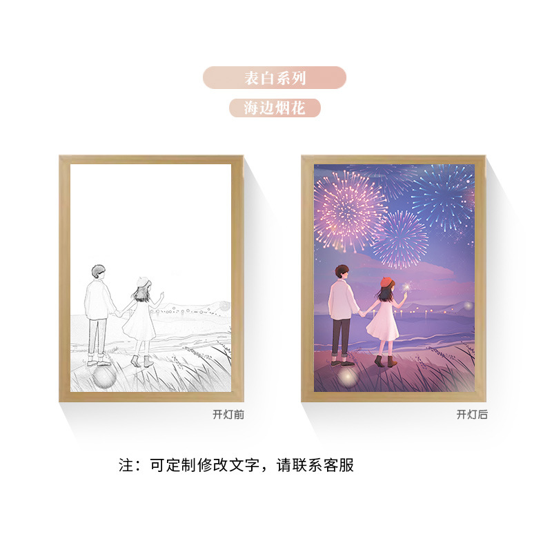 Tres colores TikTok popular pintura ligera de dibujos animados dormitorio noche pintura luminosa marco de fotos de madera maciza creativo bricolaje fabricante