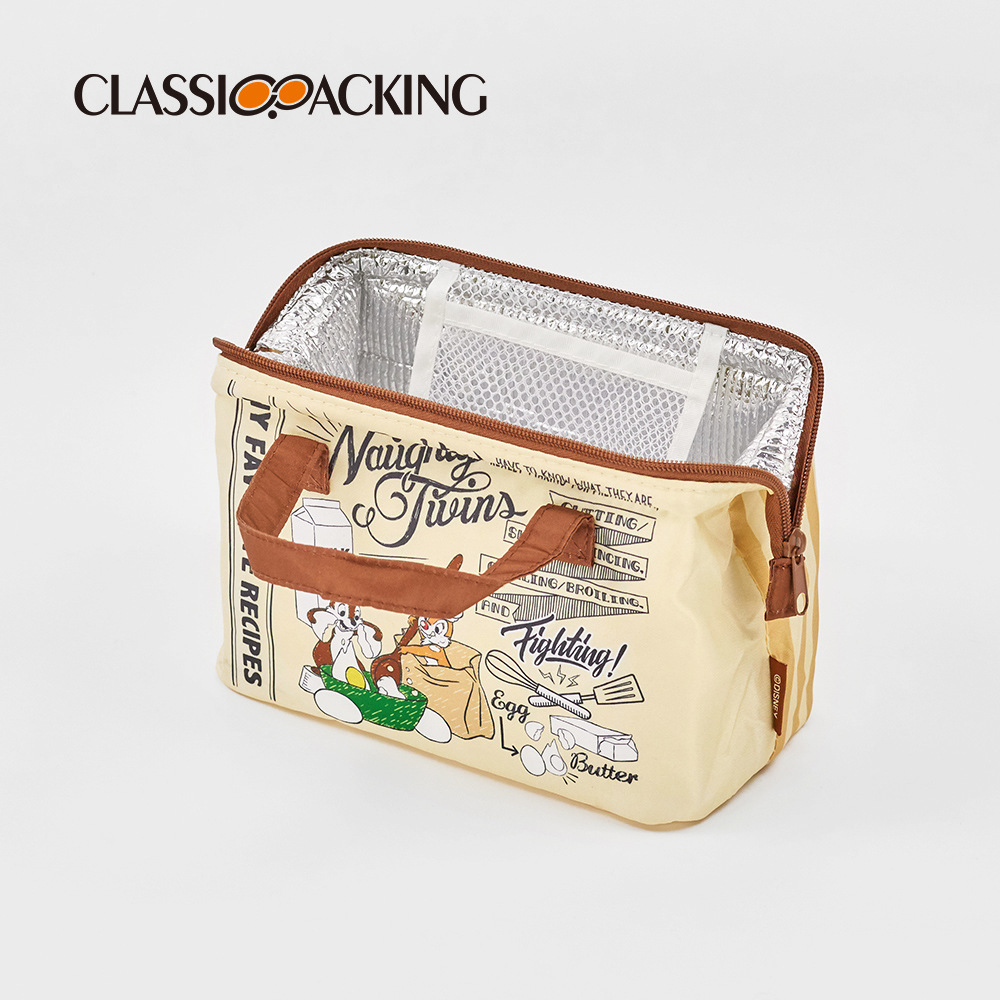 Multifuncional engrosada lonchera bolsa de aislamiento interior portátil de papel de aluminio bolsa de material de dibujos animados patrón de mano llevar bolsa de almuerzo de lona