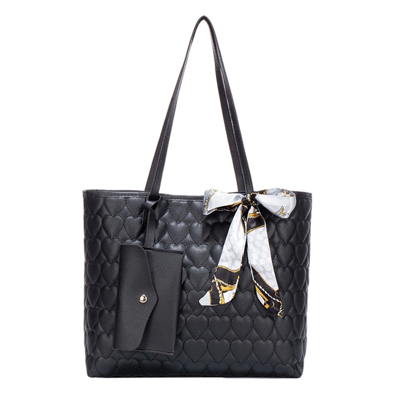 Silk scarf tote bag 2023 new fashion trendy love embroidered solid color large capacity handbag
