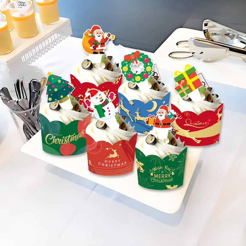 クリスマスパーティー用品装飾クリスマスケーキカードカードカード旗紙コップの縁|undefined