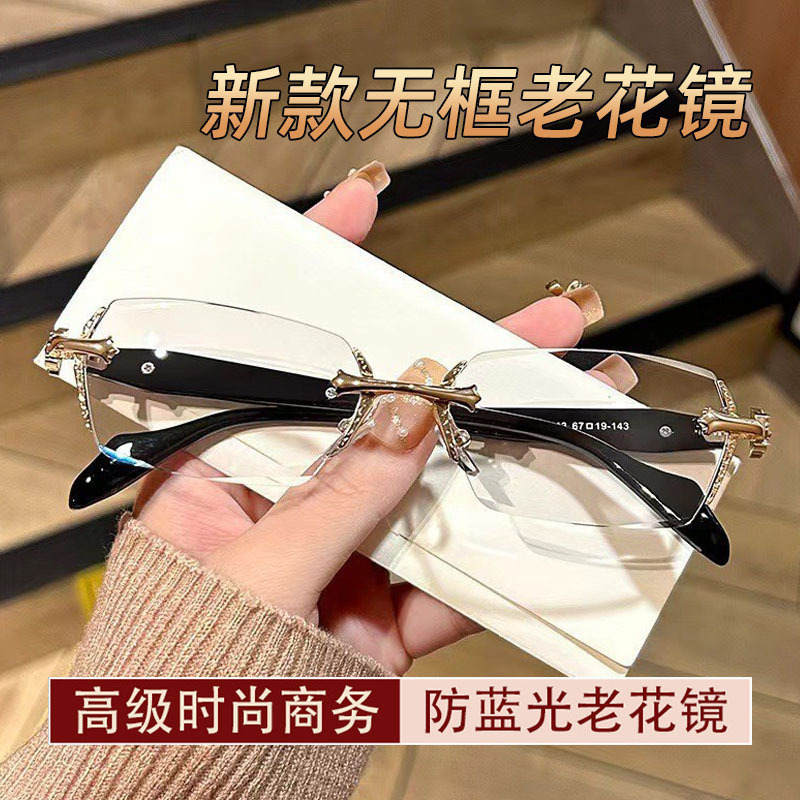 Nuevo corte de flores sin marco gafas de edad de damas anti-luz azul gafas de edad de metal HD para hombres viejos gafas de edad de edad