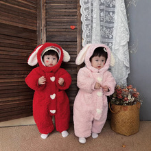 婴儿棉服女宝宝连体衣冬款棉衣加厚衣服冬装爬服秋冬季夹棉外出服