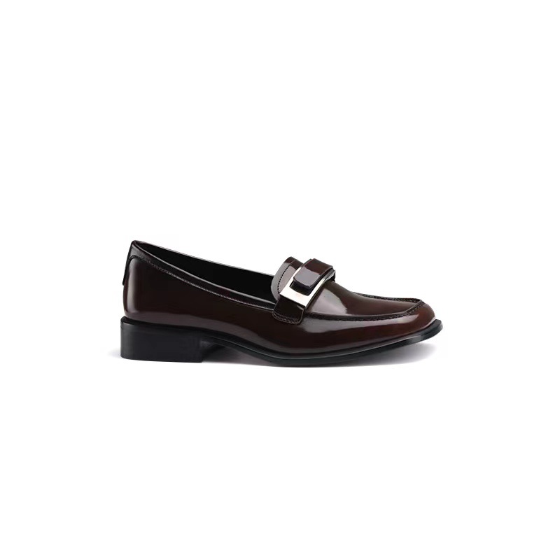 Grape Mom Studiolee French Rubbing Square Head Light Mouth Heels Thick Sole Gold Button Lefu Small Leather Shoes Female_voghion.com