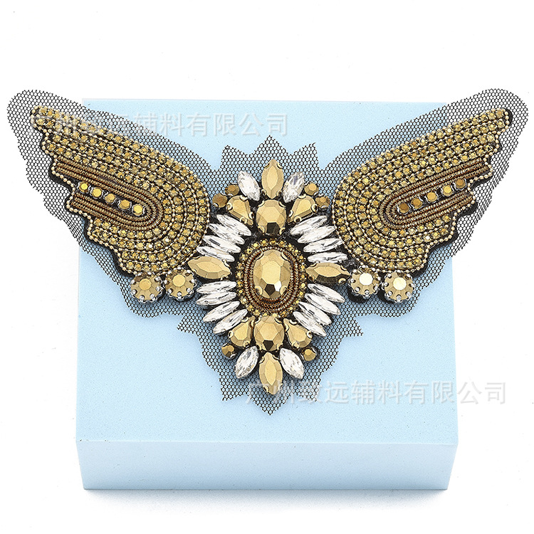 Accesorios versátiles de alta gama para decoración de ropa y bolsos, con bordado indio de seda y diamantes, diseño de alas de corazón, hechos a mano, materiales para bricolaje transfronterizos. image 6