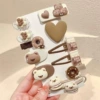 Bow tie heart-shaped, hairgrip, set, flowered, 2 piece set