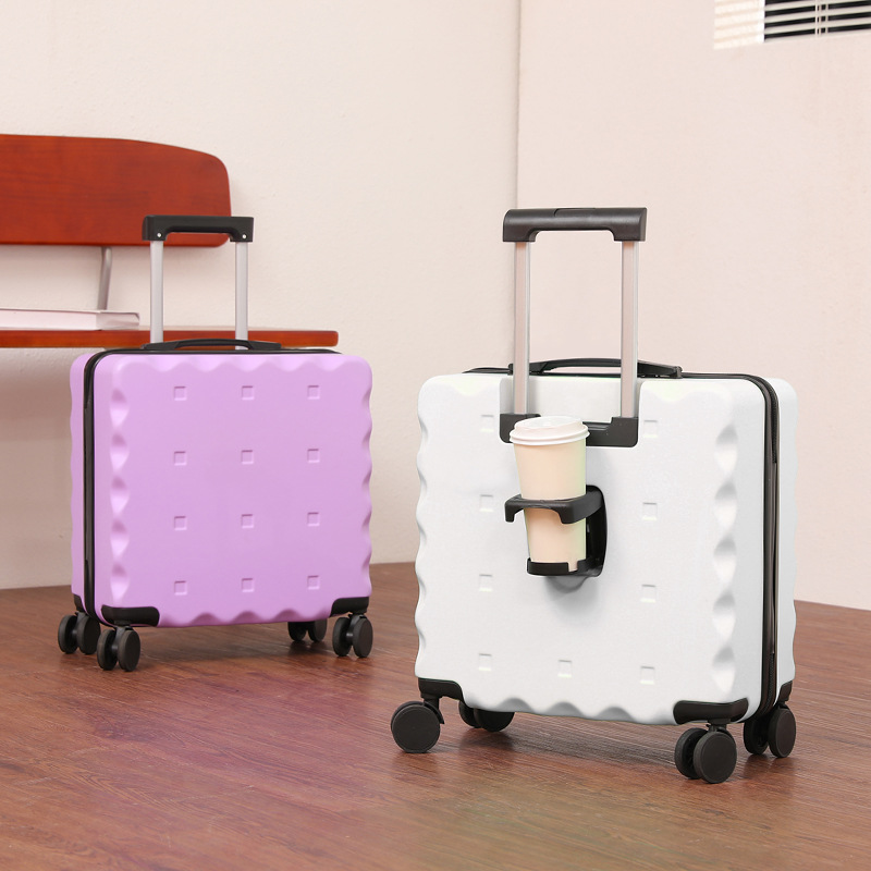 Maleta de embarque de 18 pulgadas tipo galletas maleta de alto valor facial pequeña maleta de tracción de embarque encantadora