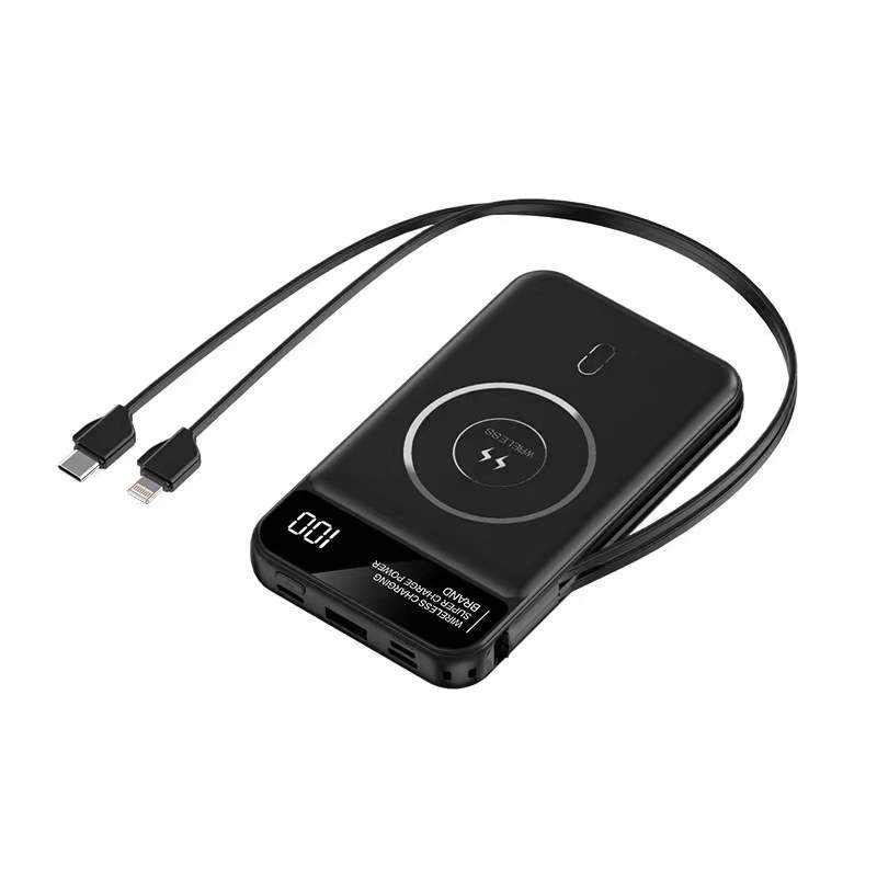 Teléfono móvil universal de doble alambre magnético cargador inalámbrico portátil mini fuente de alimentación móvil al aire libre gran capacidad diseño de color sólido