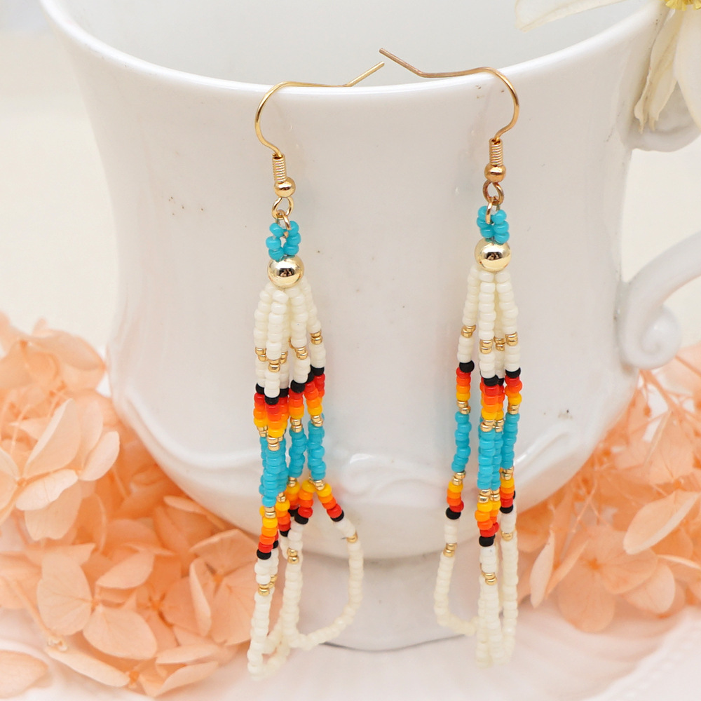 Retro Miyuki Rice Beads Braided Long Tassel Earrings For Women display picture 3