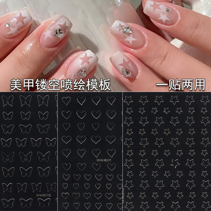 Internet Celebrity Explosions Star Hollow Nail Art Sticker Spray Painting Clap Glue Hollow Template Star Mans Love Butterfly Nail Sticker