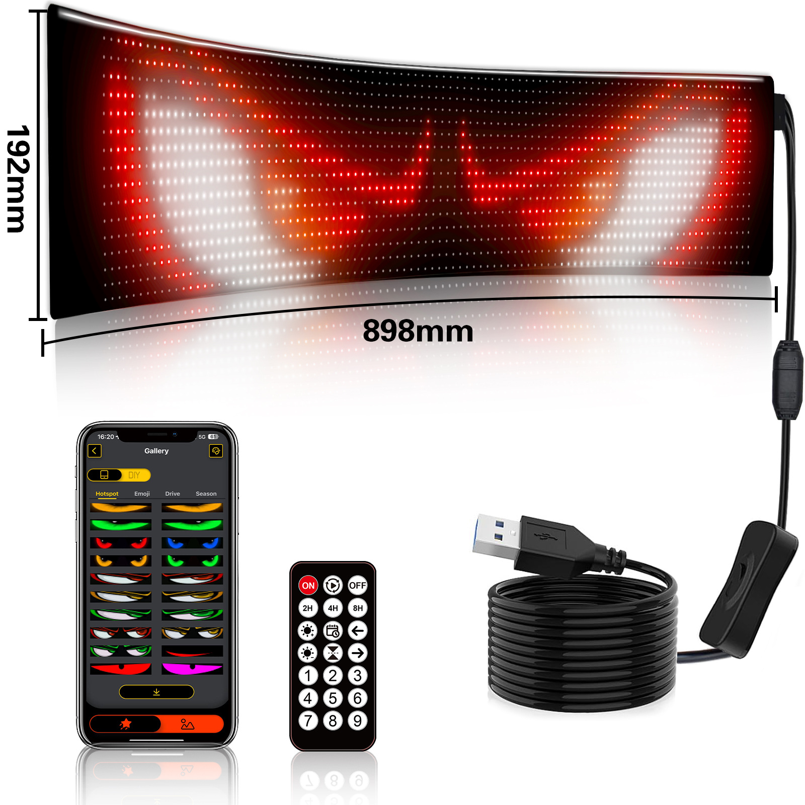 Pantalla flexible para automóvil Pantalla suave LED APP Pantalla de publicidad LED Bluetooth Ventana trasera Pantalla interactiva de expresión divertida Pantalla impermeable