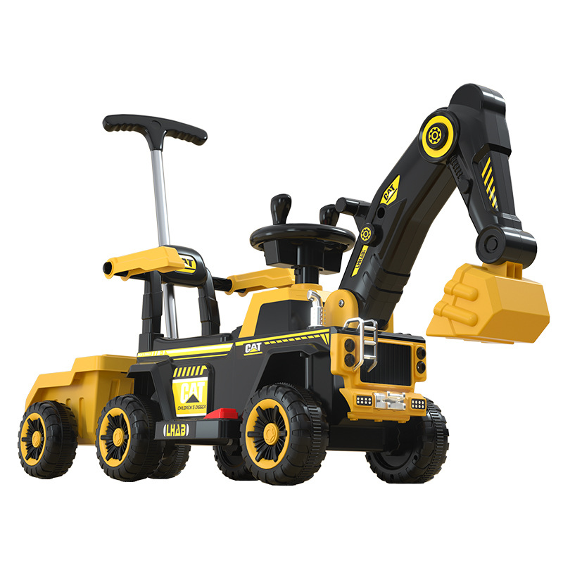[remote control model + bucket] yellow fully electric + electric digging arm + push handle guardrail + music and lighting