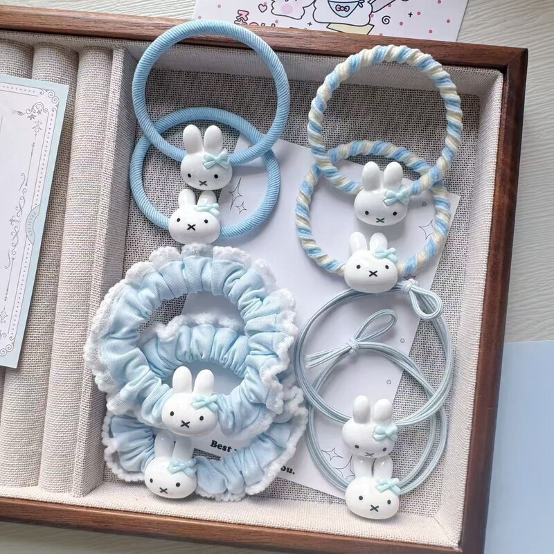 Blue bow tie Miffy rabbit hair tie, ins-style Miffy rabbit sweet ponytail scrunchie, cute and simple hair rope Blue bow tie Miffy rabbit hair tie, ins-style Miffy rabbit sweet ponytail scrunchie, cute and simple hair rope