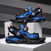 男童凉鞋2024夏季新款卡通机甲男童沙滩鞋双魔术贴儿童露趾凉鞋子