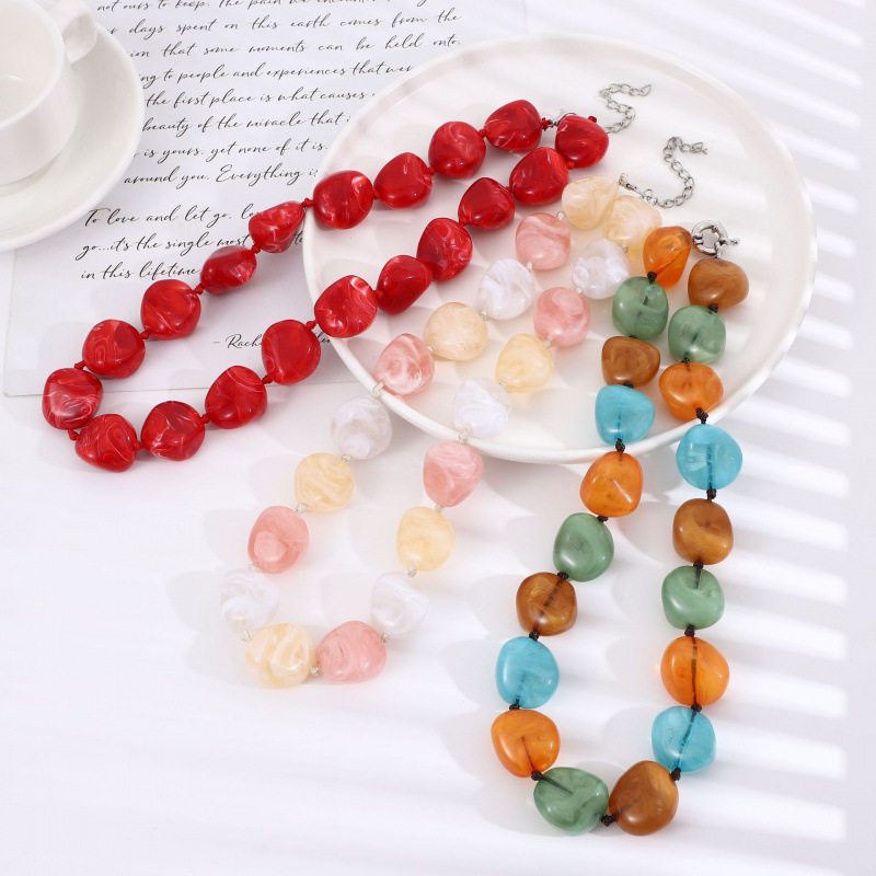 Cross-Border European and American Personalized Style Exaggerated Winter Bohemian Style Colorful Acrylic Beaded Women's Necklace Clavicle