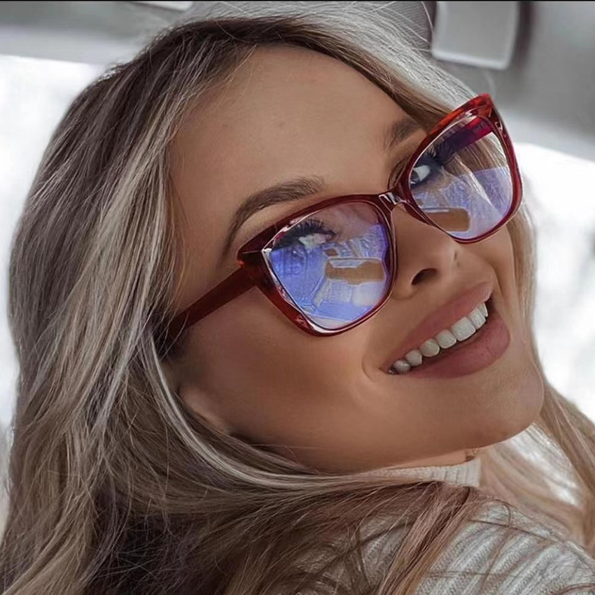 2023 New TR90 insert cat eye anti-blue glasses frame spring leg plain plain lens tide glasses_voghion.com