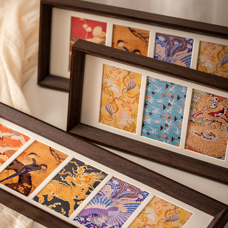 Grid Photo Frame with Cardboard, Acrylic Dustproof Cultural and Creative Postcard, Song Brocade Oil Pastel DIY Mounting Display Frame