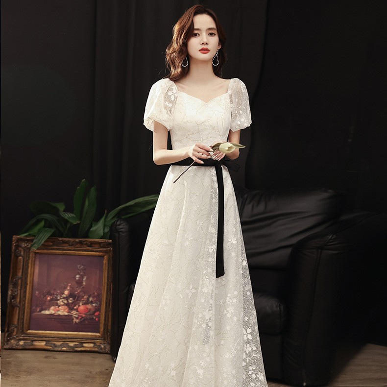 Student Art Exam Dress Party White Slim Long Elegant Accessible Luxury Niche Chorus Graduation Performance Dress