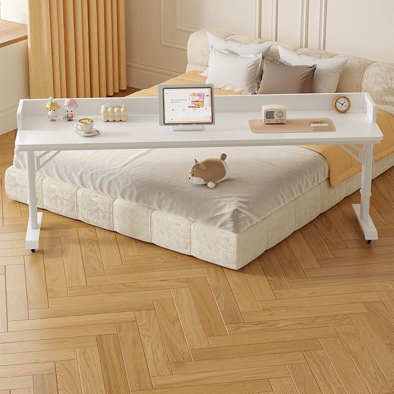 Movable Cross-Bed Table for Small Apartments, Bedroom Universal Wheel Double Computer Desk with Partition, Lazy Bed Adjustable Desk