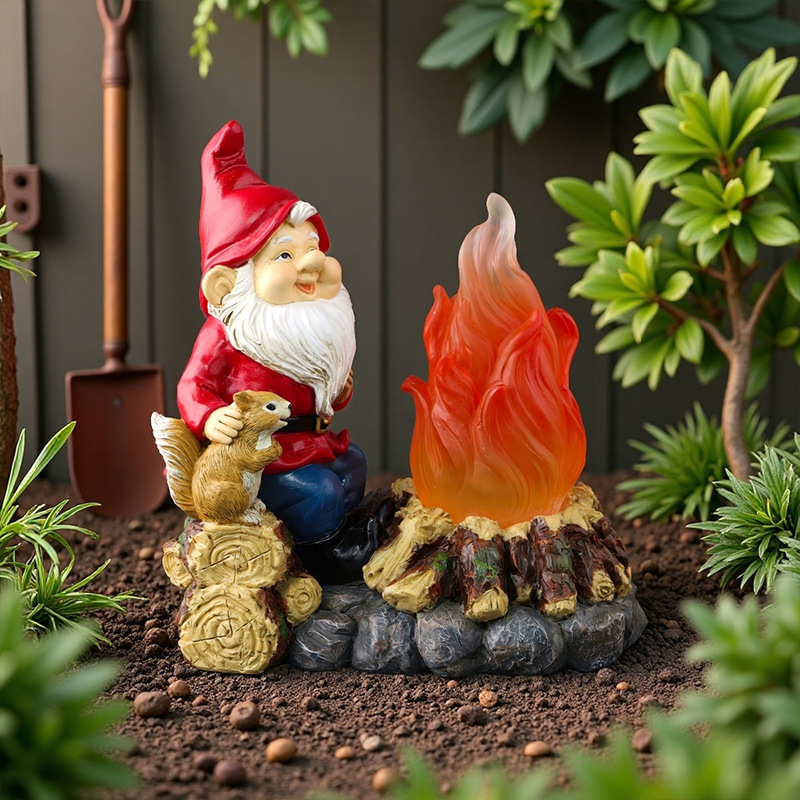 Outdoor Garden Cartoon Dwarf Elf Dwarf Fire Solar Resin Ornaments Courtyard Lawn Decoration