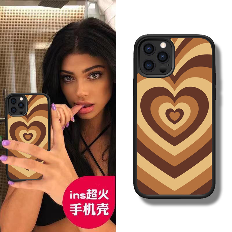 Iphone13/14/15/16 Apple 17Promax Wildflower Brown Heart Soft Anti-Fall All-Inclusive Mobile Phone Case