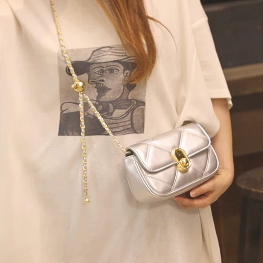 Small small bag, fashionable shoulder bag with diamond pattern, chain bag