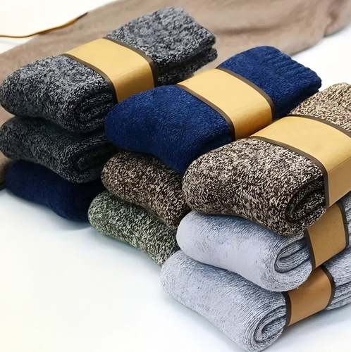 Cross-border Men's Thickened Warm Towel Socks, Men's Winter Mid-Calf Socks, Outdoor Hiking Socks, Terry Cloth Floor Socks