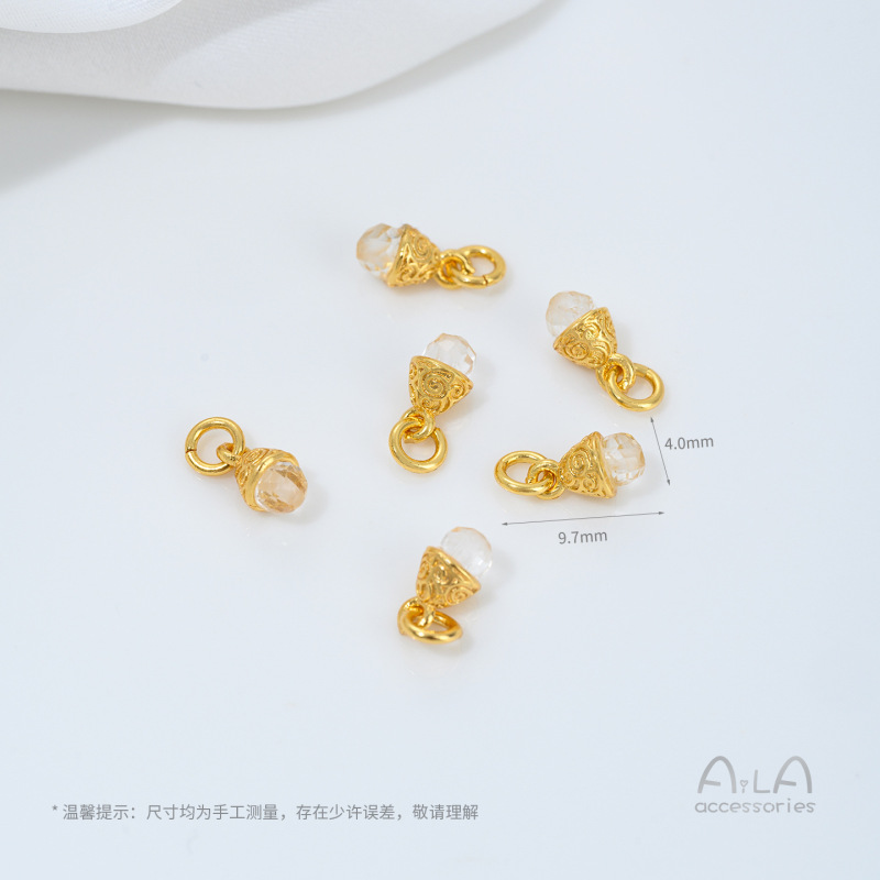 强保色沙金镶嵌天然白水晶隔珠桶珠南瓜吊坠diy手链项链饰品配件|undefined