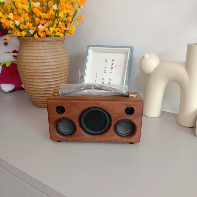 黑胡桃实木蓝牙音箱手工户外复古低音炮木质小音响手提便携式音响|undefined