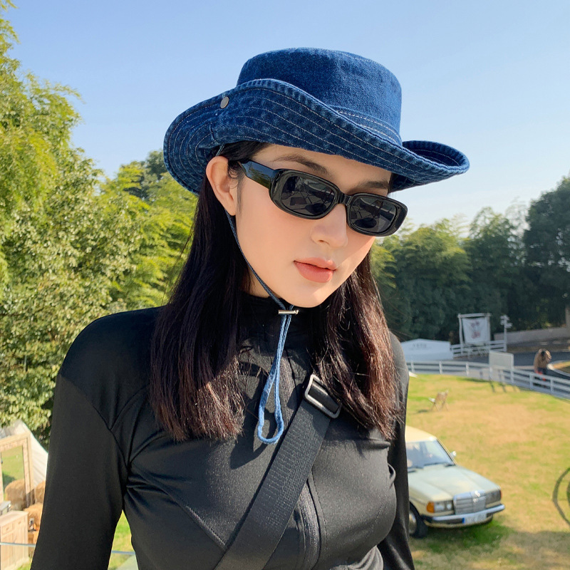 Jeans pescador sombrero mujer 2024 nueva primavera y otoño plegable al aire libre camping sombrero de montaña sombrero de verano