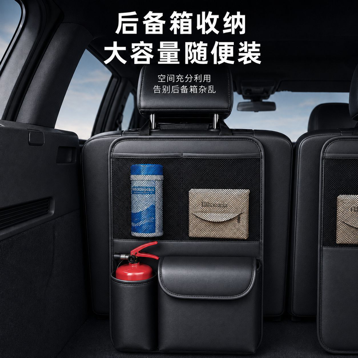 Car Trunk Storage Bag, Leather Car Storage Bag, Multifunctional Storage Seat Back I-Bag, Car Storage Hanging Bag