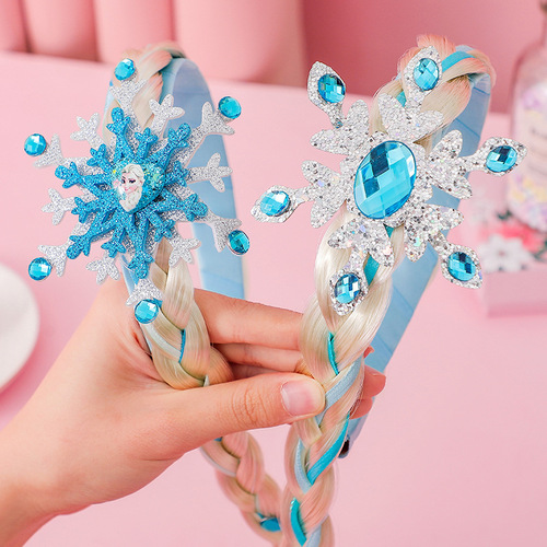 Frozen Elsa Princess Children's Hairband Headband Crown Baby Girl Wig Long Braid Headband Rhinestone Manufacturer