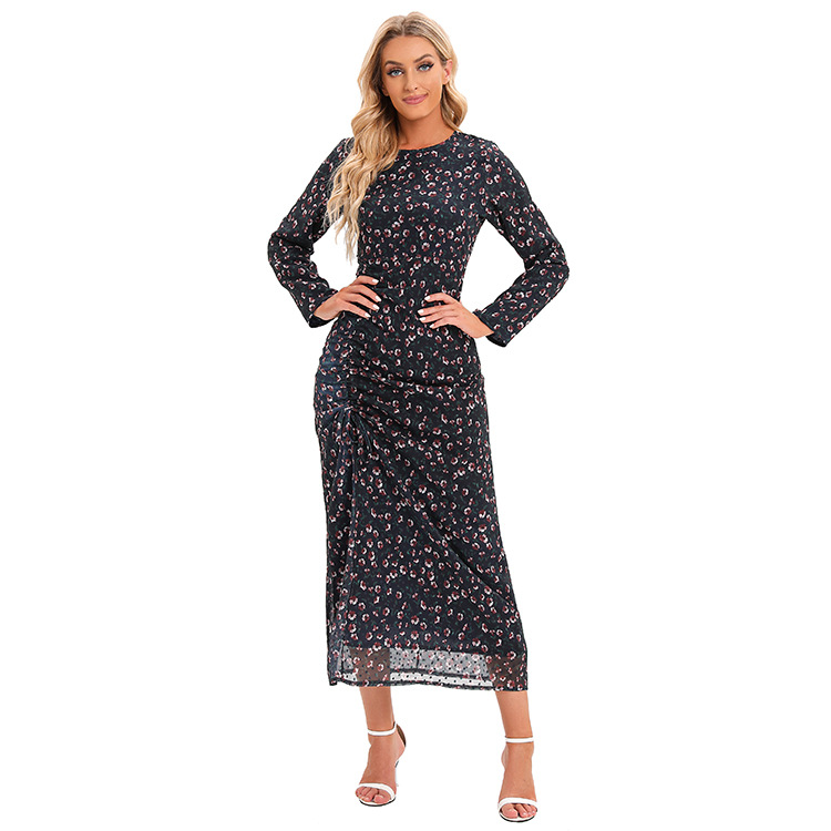 Floral Print Long Sleeve Maxi Dress Wrap Style with Drawstring Waist Chiffon Fabric for Women Size S to XXL_voghion.com